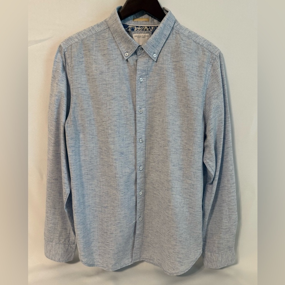 Denim Flower Ricky Singh Men's Long Sleeve Button Up Shirt Size Medium Lt Blue